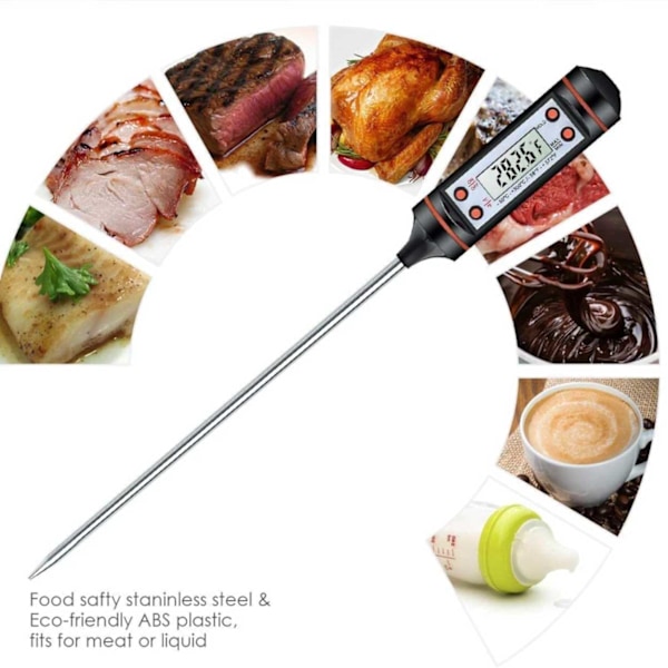 Digital Kökstermometer för Mat, BBQ & Vätskor Stektermometer svart
