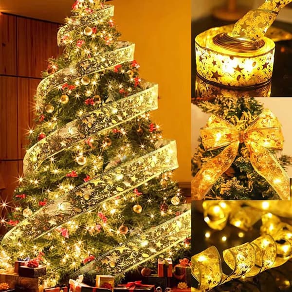 Julgransbelysning LED Ljusslinga | Julbelysning för Julgran och Paket | Batteridriven gul