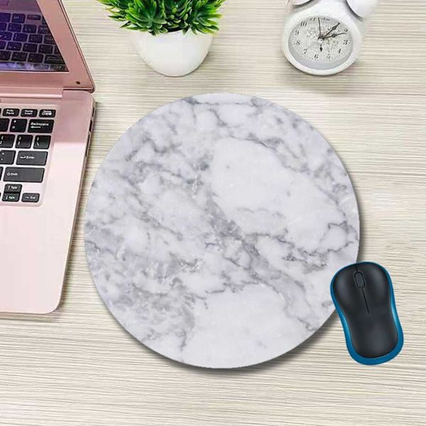 Soft Round Mouse Pad med Print White Marble 20cm hvid