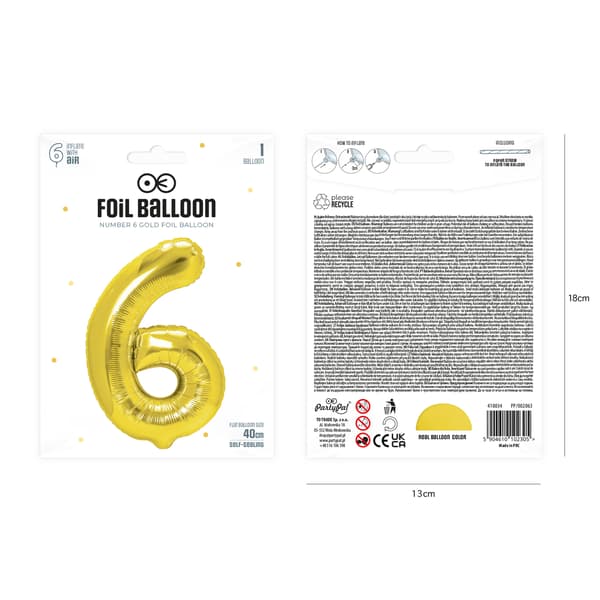 Folieballong tall 6 gull 40 cm gull