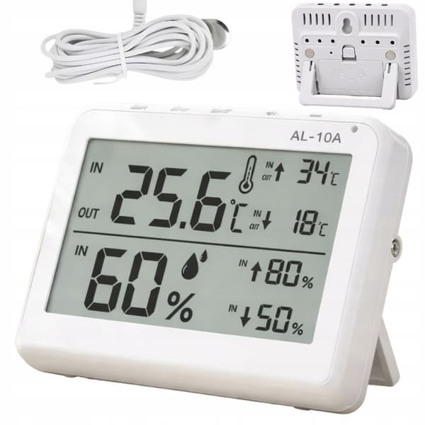 Digital værstasjon med hygrometer og sensor – termometer inne/ute med LCD og alarmfunksjon