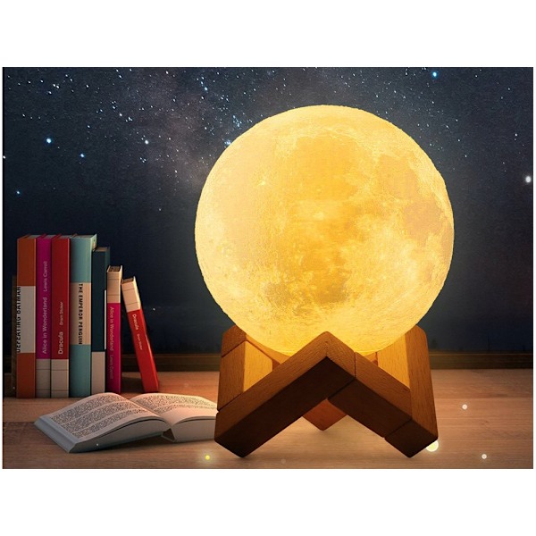 Oppladbar 3D nattlampe Moon Touch-funksjon | 3 farger 8cm