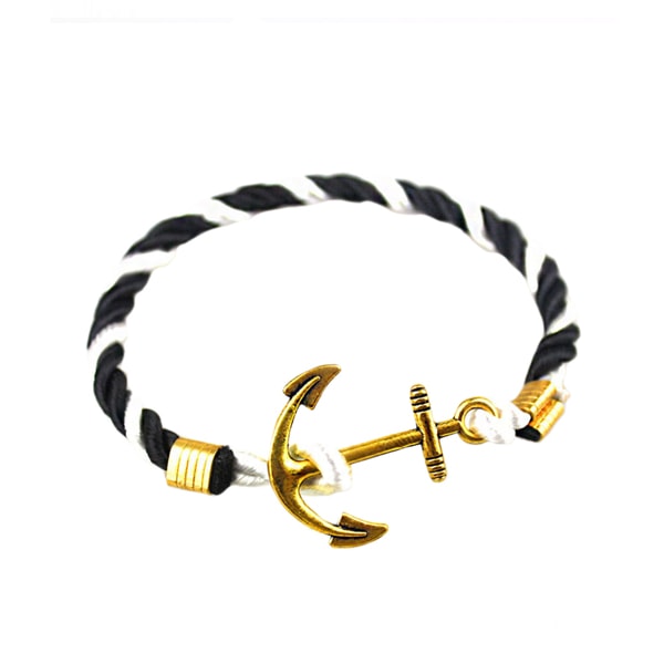 Trendy armbånd reb med anker i metal (sort / hvid / guld) guld