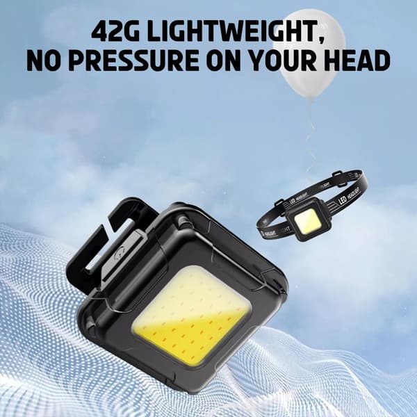 Lättvikt Mini LED Pannlampa för Löpning COB svart