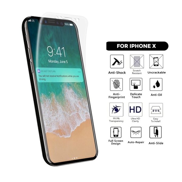 Heltäckande iPhone X Skärmskydd Nanoedge transparent