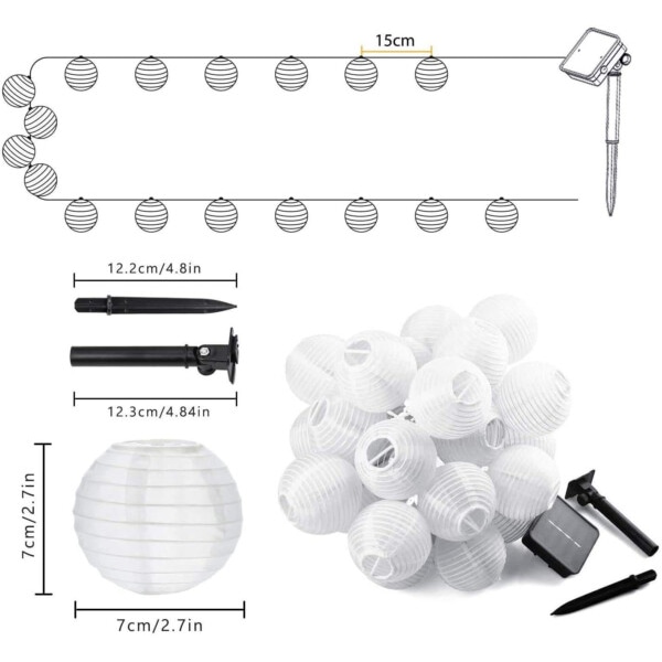 Solcelle rislampe lyssløyfe Paper Lamp LED 3,5m 10 lykter gul