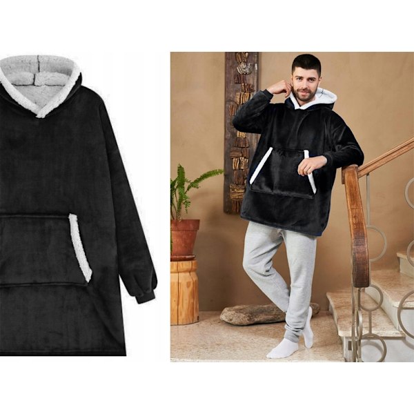 Snuggie Hættetrøje Tæppe Oversize Tæppe Sweater Sort grå