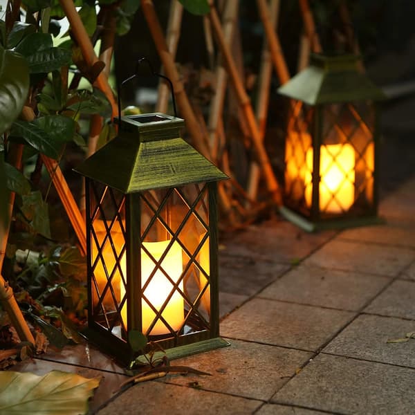 Solcellelanterne LED Varmelys med flammende flamme Udendørs Sort sort