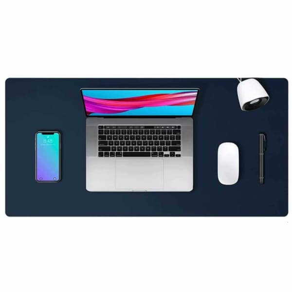 Mørkeblå skrivebordsunderlag (deskmat) 90x40 cm i PU-læder blå
