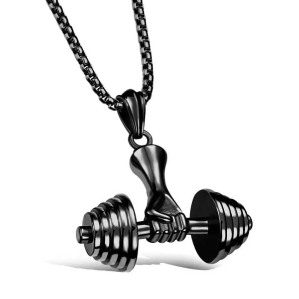 Gym Dumbbell halskjedekjede Black svart