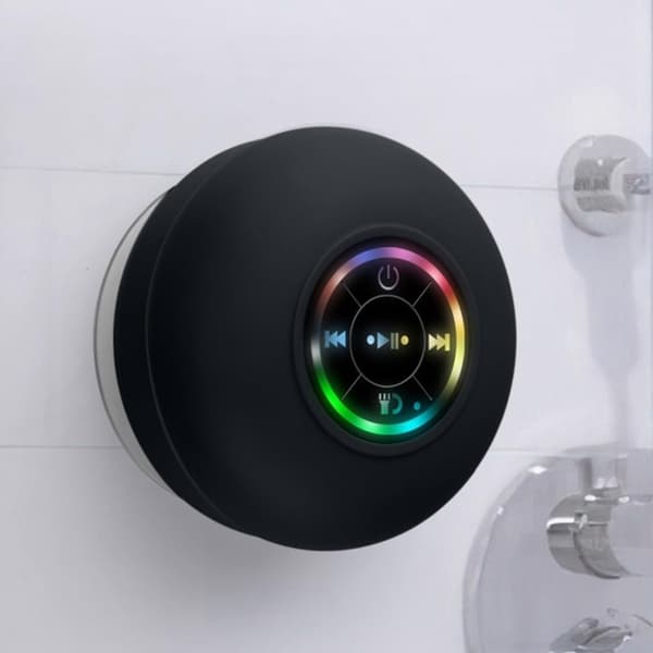 Vedenpitävä suihkukaiutin RGB LEDillä - Bluetooth-kaiutin imukupilla musta musta