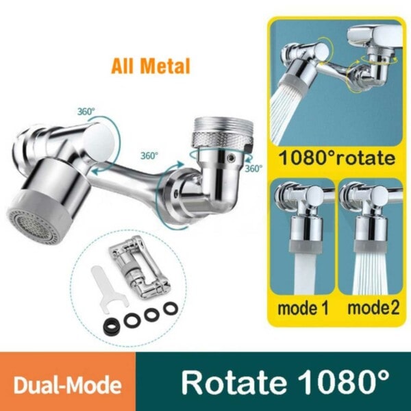 Munstycke till Kran - 1080° Roterande Kökskran Adapter Metall silver