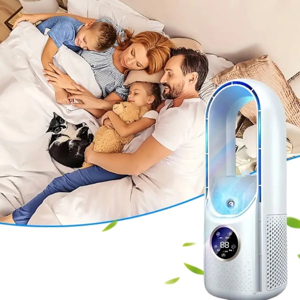 Bladeløs bordventilator med luftfugter USB RGB hvid