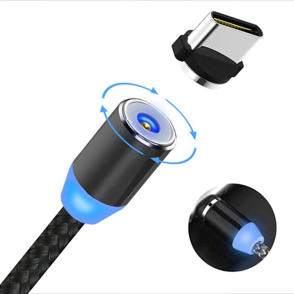 Magneettinen 3-in-1-latauskaapeli USB/Mikro/C-tyyppi/Lightning 1m musta musta