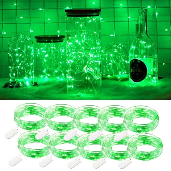 10-pakkaus 1 m mini-LED-valonsilmukan akkukäyttöinen vihreä vihreä