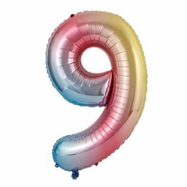 Stor Sifferballong Flerfärgad Regnbåge Födelsedag Fest 102cm 9 flerfärgad