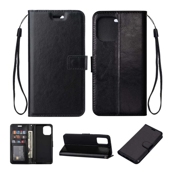 iPhone 12/12 Pro Wallet Case Musta nahkainen nahkakotelo musta