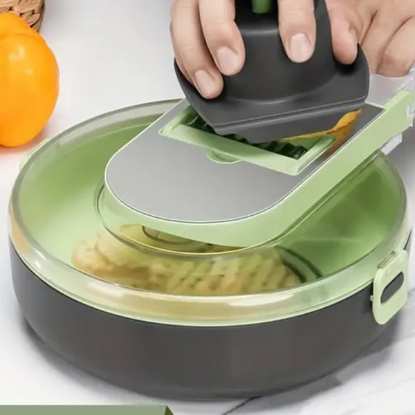 9-in-1 vihannessilppuri, viipaloija, raastin ja mandoliini vihreä