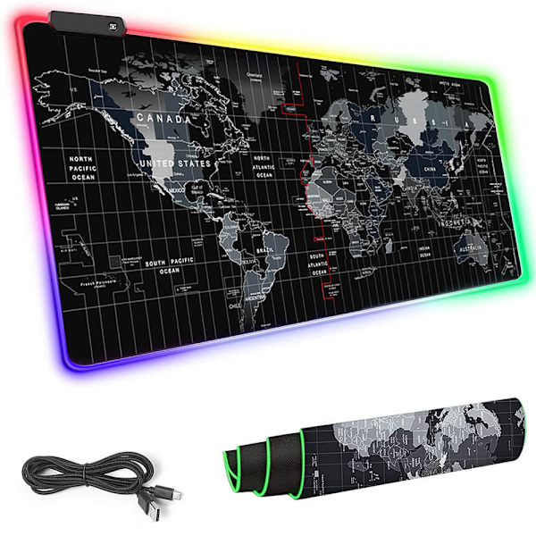XXL RGB Gaming Desktop Taustakuva Maailmankartta 90x40 musta