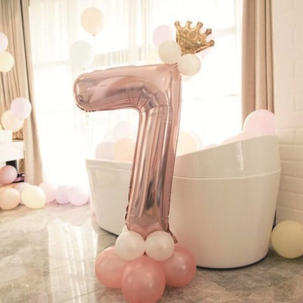 Stort lodret tal ballonsæt | Rosa guld Metallic Nummer 7 110cm