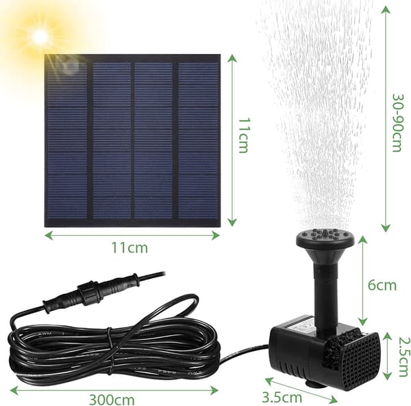 Solcelledrevet fontænepumpe med solpanel til fuglebad og dam sort