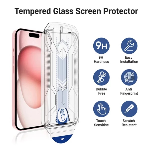 Easy Install iPhone 15 Pro Skärmskydd HD Härdat Glas transparent