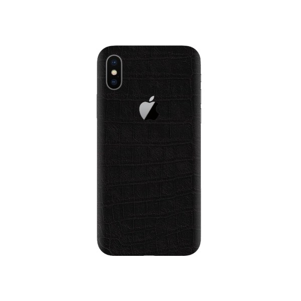 iPhone X Krokodilskinn Skyddsplast Skin Wrap Baksida svart