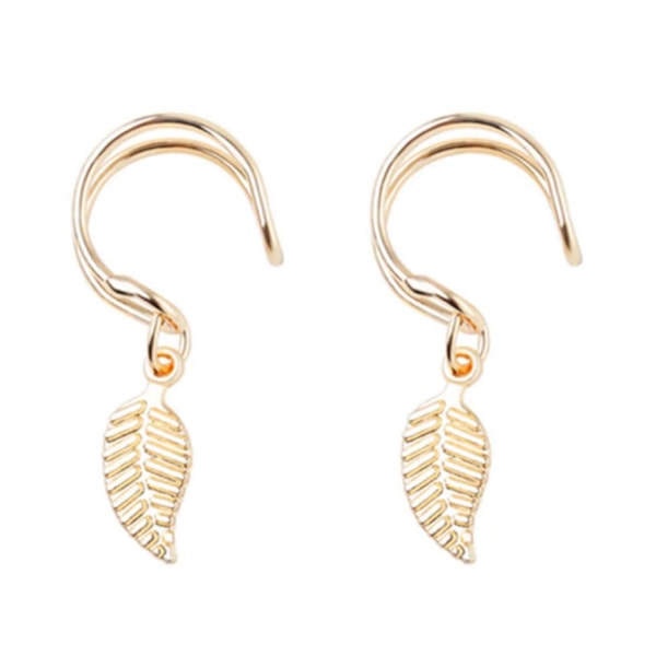 2-pack Fake Helix Piercing Ear Earring Ear Cuff Med Feather Gold guld