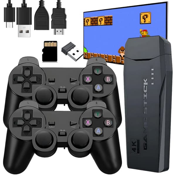 Retro spillekonsol til TV – 20.000 spil, 2 trådløse controllere, HDMI & 64 GB