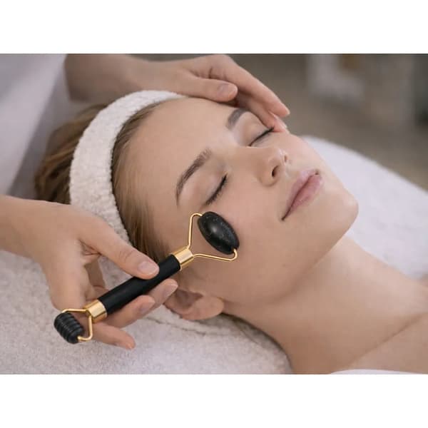 Ansiktsmassage Jade 3-i-1 med Roller och Gua Sha Svart