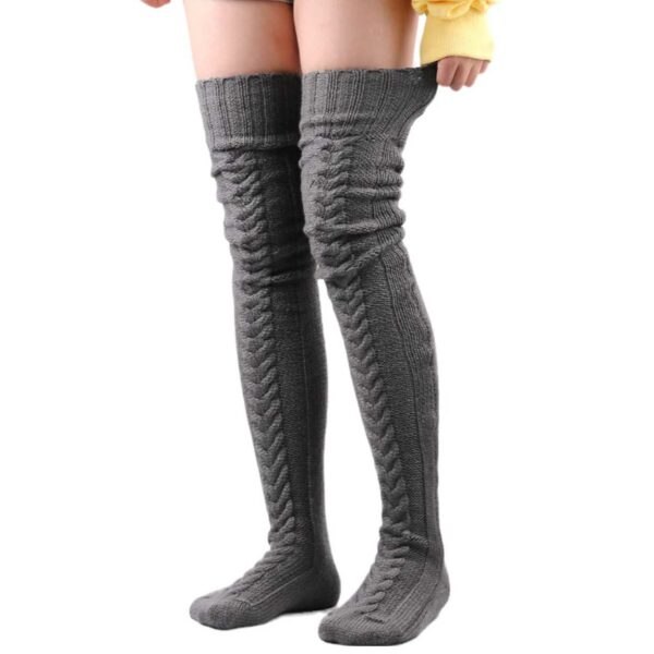 Varma Stickade Knästrumpor Höga Strumpor Thigh High Mörkgrå grå