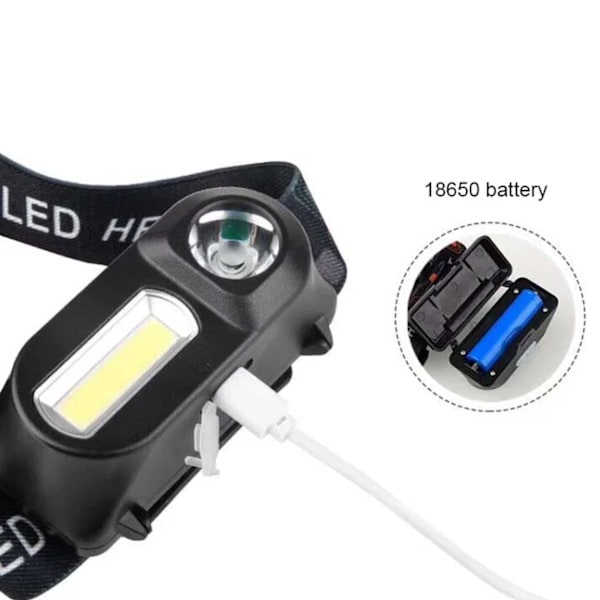 Kaksinkertainen LED -päävalaisimen cob XPE juokseva retkeily musta