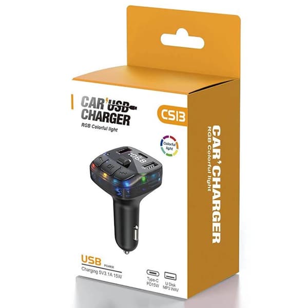 Bluetooth biladapterlader PD | Trådløs FM-sender og musikkspiller med USB svart