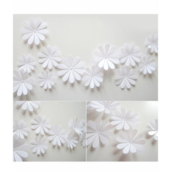 Väggdekoration 12-pack Blommor 3D Vit Väggdekal Stickers Väggdekor vit