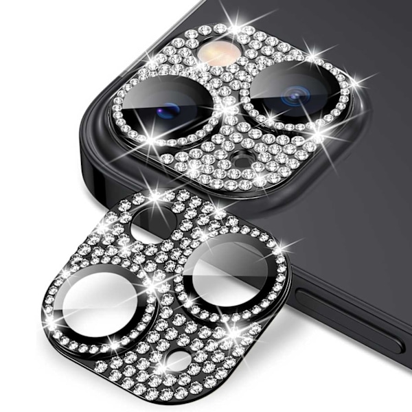 iPhone 15/15 Plus kamerabeskyttelse Hærdet glas Bling Sort sort