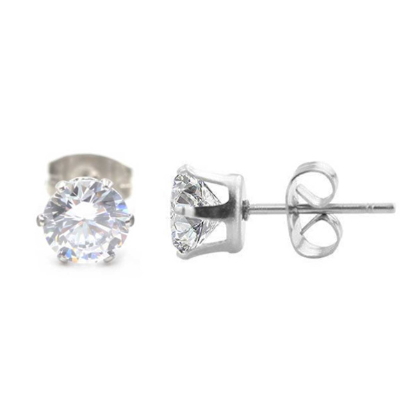 2-pack sølv krystal piercing øreringe piercing juvel - 6mm sølv