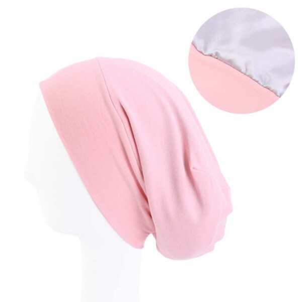 Sleeping cap med satin inne - sateng panseret - søvnhette en størrelse rosa rosa