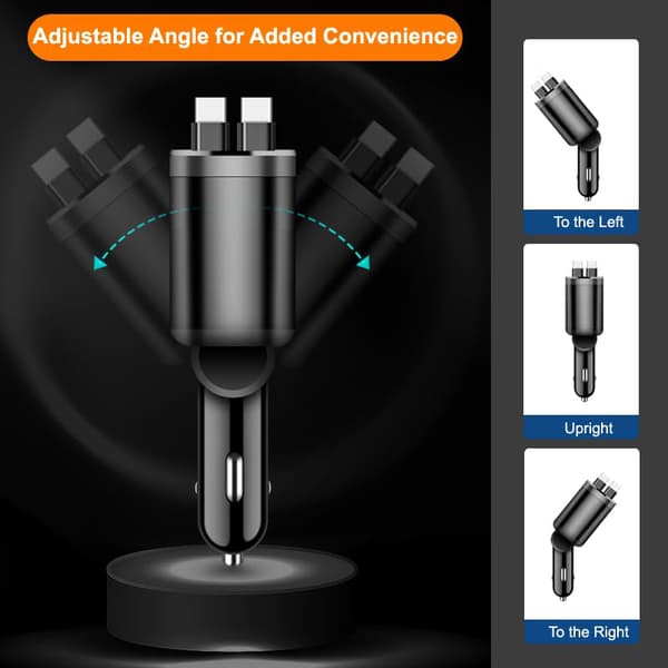 5-i-1 USB-C 100W Snabbladdare för Bil | Billaddare med Utdragbara Kablar