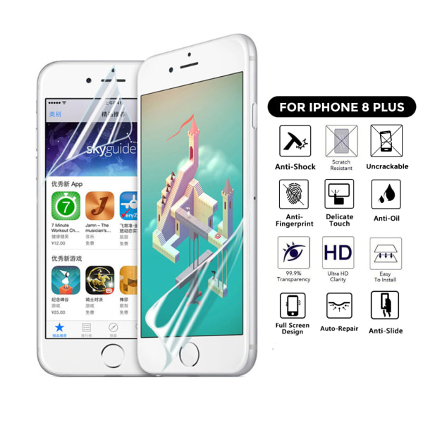 Full iPhone 8 Plus skjermbeskytter NanoEdge gjennomsiktig