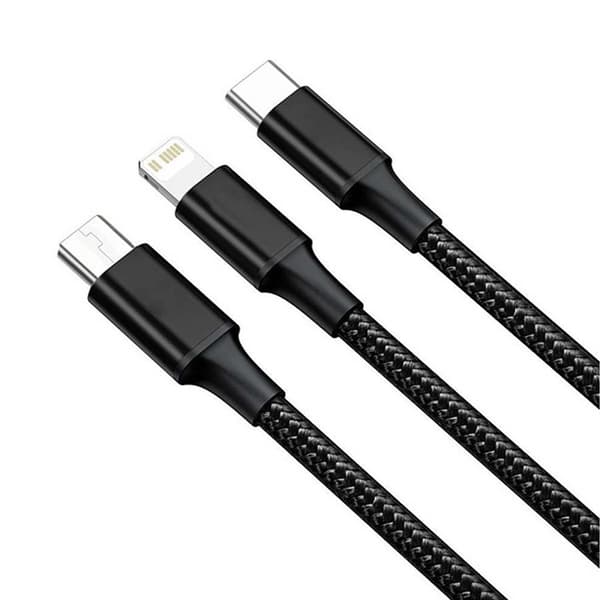 3-i-1 Opladningskabel | Hurtigopladning Type-C, Micro USB & Lightning 1,2m