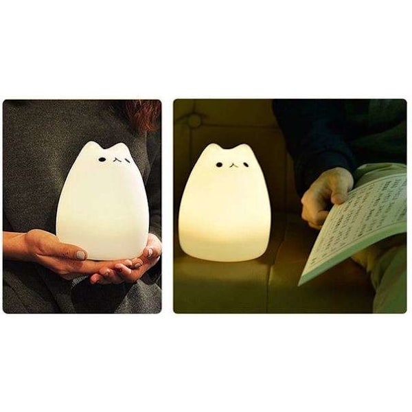 Squishy Nattlampa RGB med Fjärrkontroll LED Lampa Katt vit
