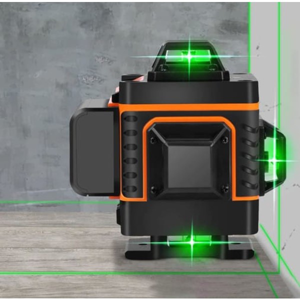 16-linjainen laserpassi | 4D 360° Cross laser 2 paristolla ja 3 kannakkeella musta
