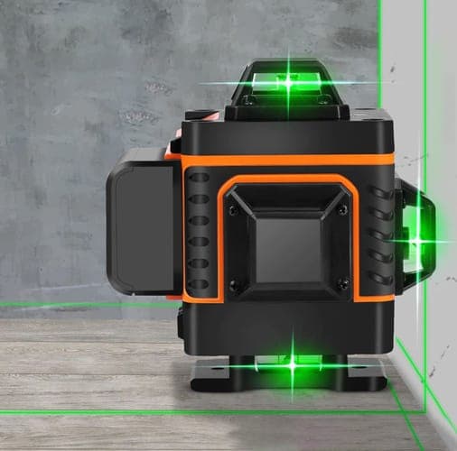 16-linjers laserpas | 4D 360° krydslaser med 2 batterier og 3 beslag sort