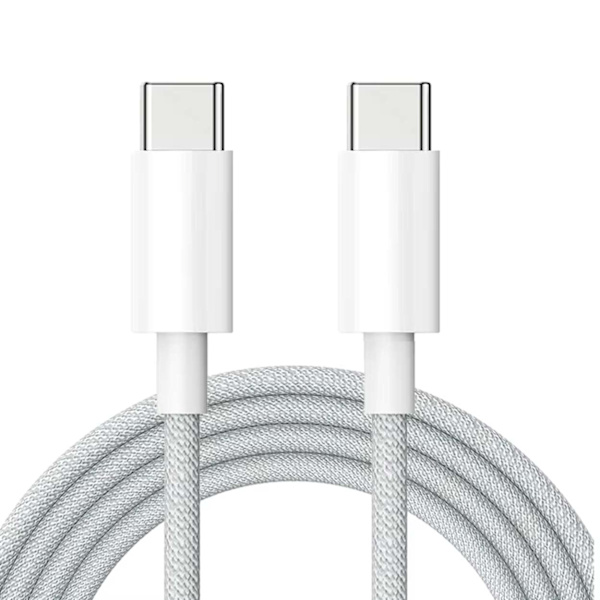 Tålig Flätad 60W USB-C Laddkabel 1m, Vit