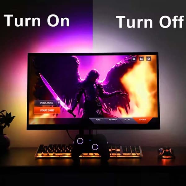 Gaming Ambilight RGBIC LED for 27" Skjerm – PC Sync, Flerfarget