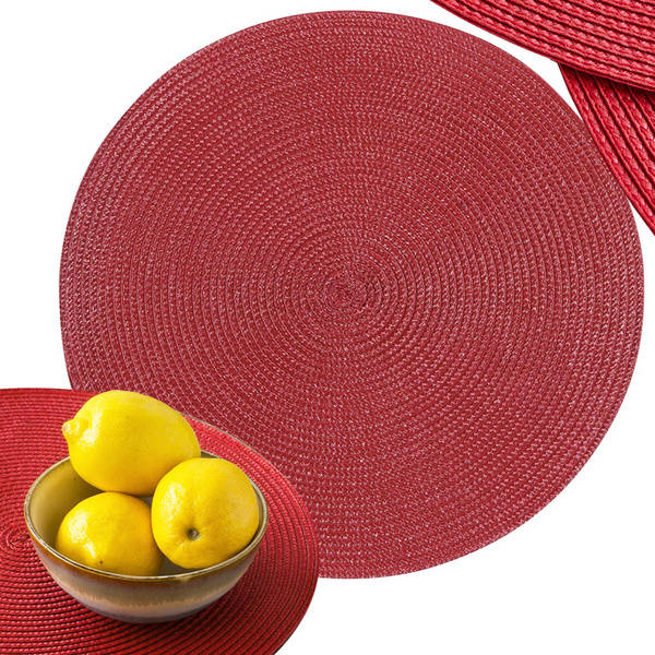 4-Pack Flätade Runda Bordstabletter Röd 38cm