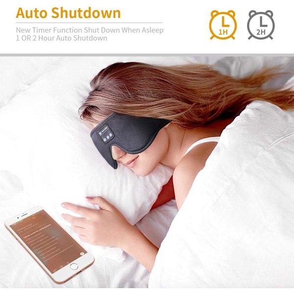 3D Memory Foam Sovmask med Bluetooth Hörlurar och Timer | Lyx Sovhörlurar Svart svart