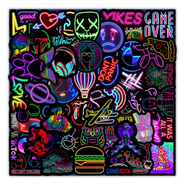 50 stk Neon Stickers flerfarget