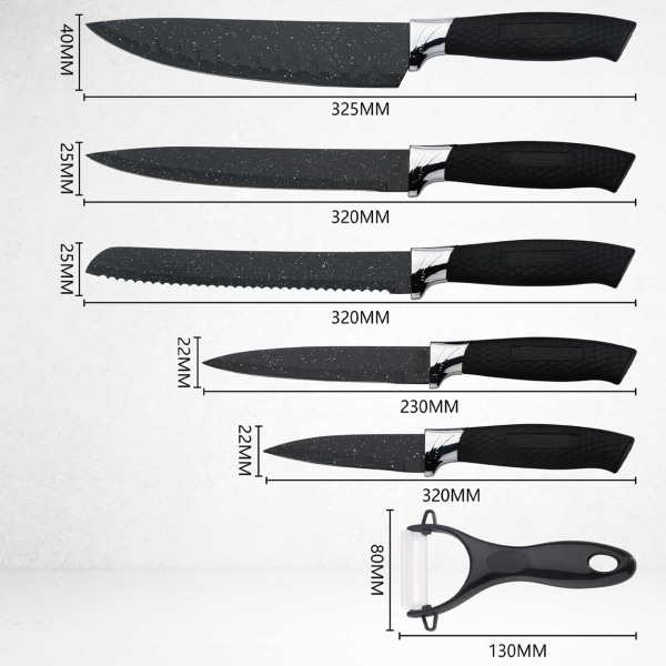 Kniv sæt 6-dele køkkenknive sort