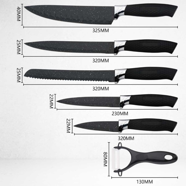 Knivset 6-delar Köksknivar svart